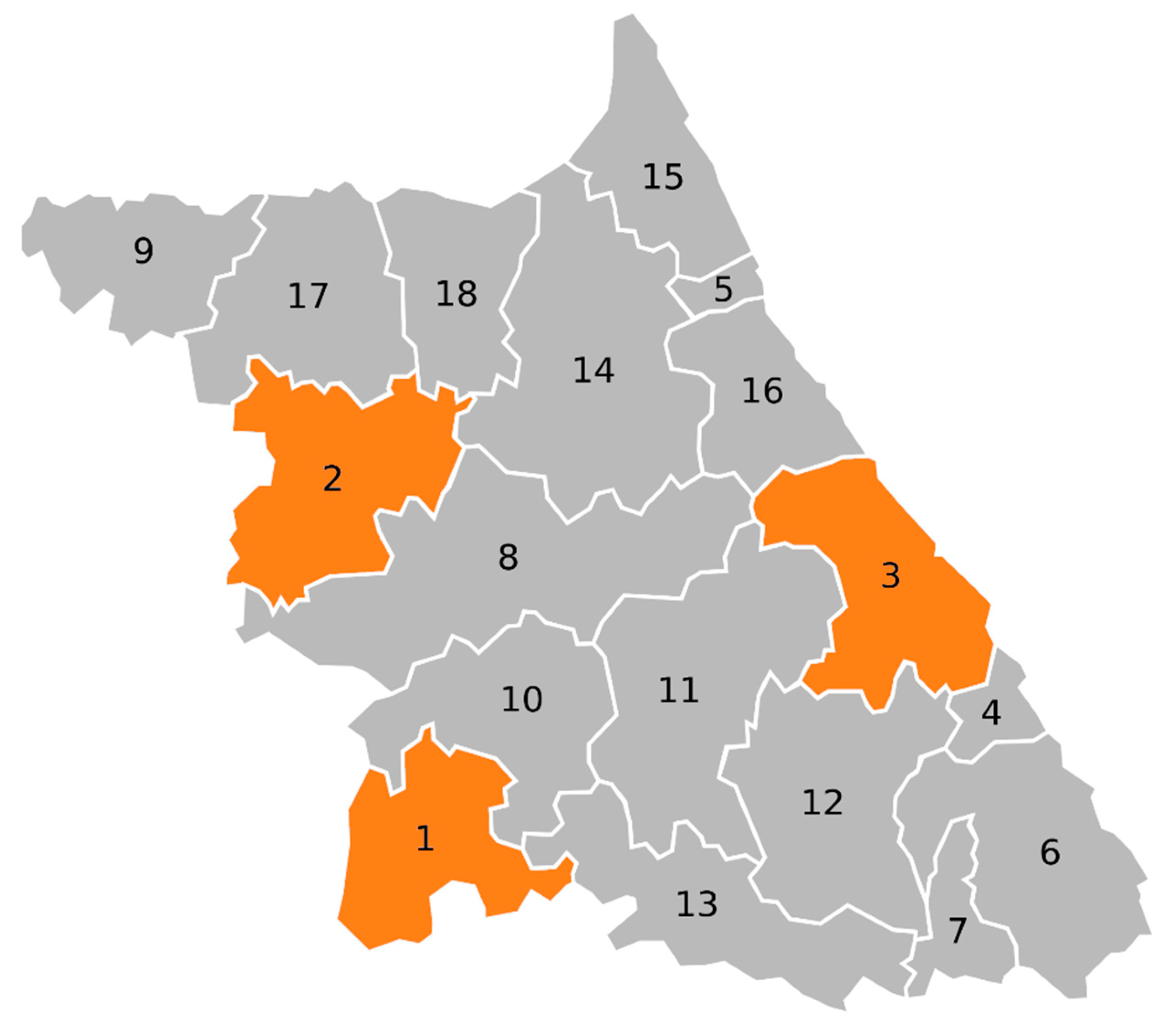 A map of the administrative districts in Gangwon province